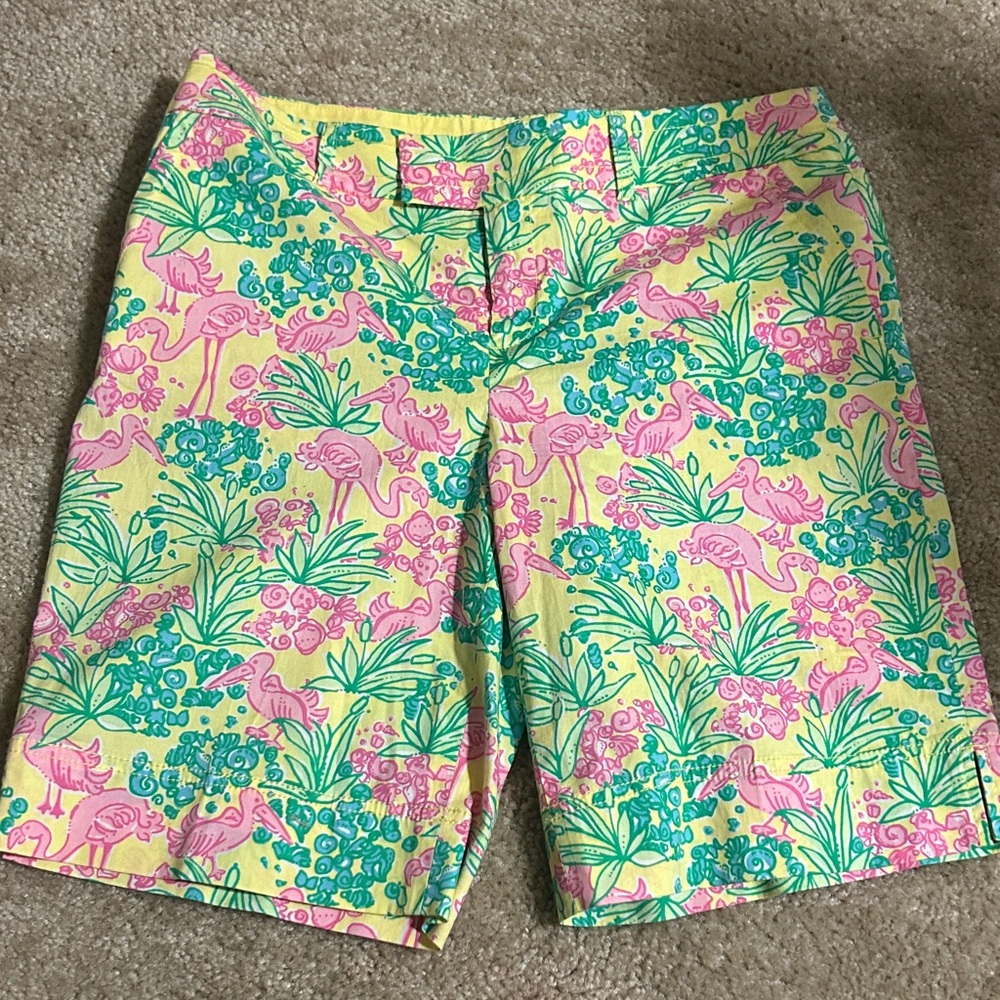 LILLY PULITZER VTG  Palm beach fit flamingo/ floral Print Women Shorts Sz 8